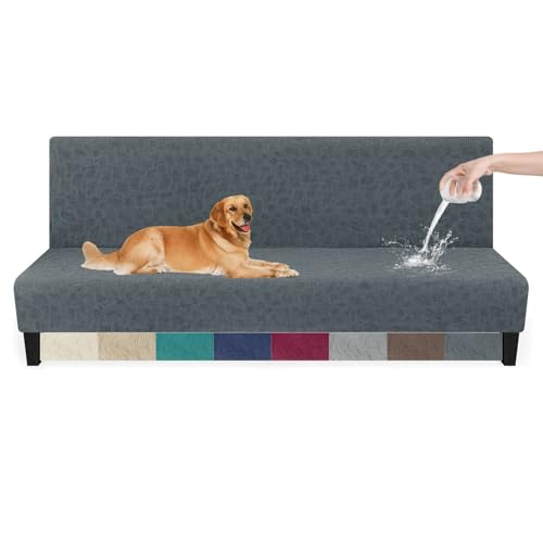 Waterproof Futon Cover Full Size Washable Jacquard Slipcover - Dark Gray