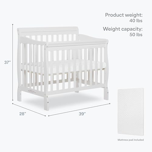 4-in-1 Convertible Mini Baby Crib for Small Spaces - White Solid Wood