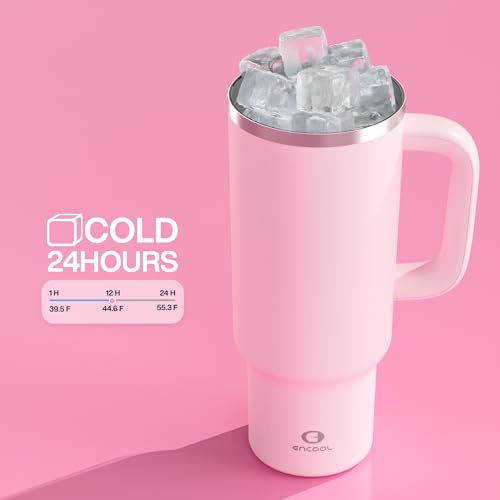 40 oz Insulated Stainless Steel Tumbler with Handle and Straw - Cotton Candy