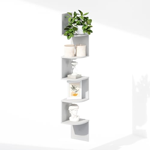 5-Tier Floating Corner Shelf, Wall-Mounted Zigzag Storage Rack for Home