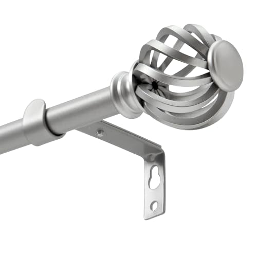 Silver Decorative Window Curtain Rod with Birdcage Finials, 28-48 Inch