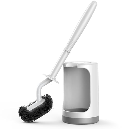 Toilet Bowl Brush and Holder Set - S-Shaped Curved Deep Rim Cleaner