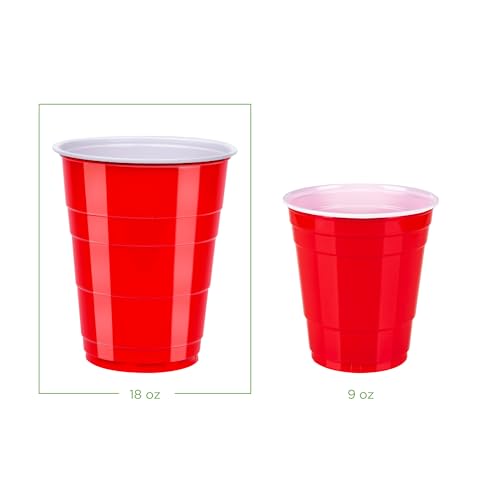 Sturdy Red Disposable Plastic Party Cups - 18oz, 50 Count