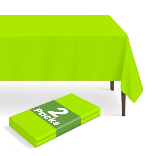 Lime Green Disposable Plastic Tablecloth 54 x 108 Inch - 2 Pack, Waterproof & Stain-Resistant