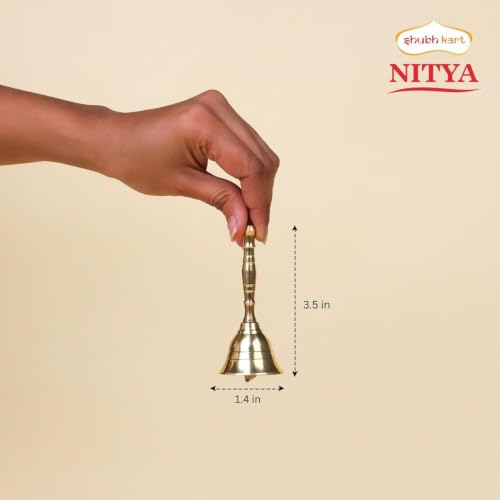 Solid Brass Puja Bell 3.5 Inch Hand Held Ritual Bell for Temple and Events