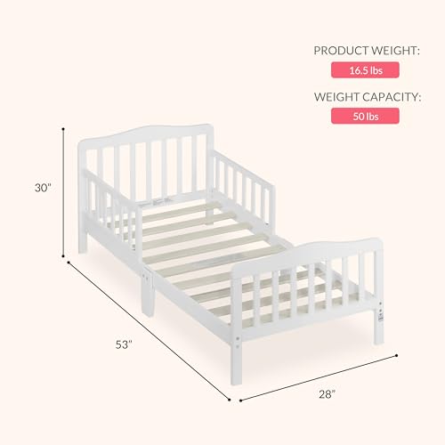 Classic Wooden Toddler Bed with Safety Guard Rails - Low to Floor