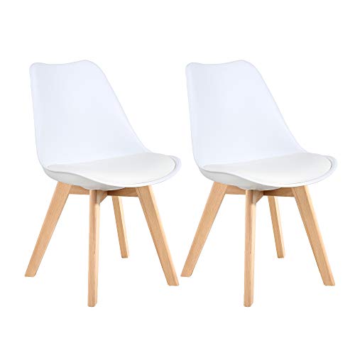 Mid-Century Modern Dining Chairs with Padded Seat and Wood Legs, Set of 2