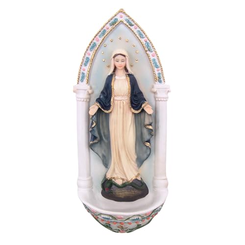 Our Lady of Grace Holy Water Font, 9.25-Inch Hand-Painted Resin Wall Decor