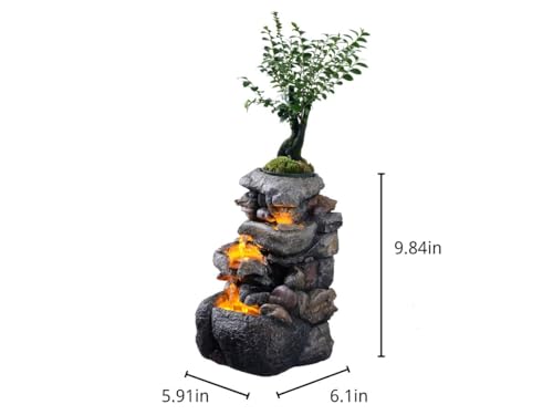 Tabletop Water Fountain with LED Light and Planter for Indoor Decor