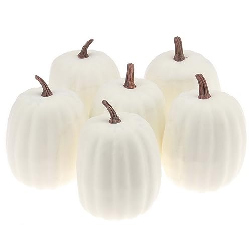 Artificial White Pumpkin Set - 6 Pcs Foam Fall Harvest Halloween Decor