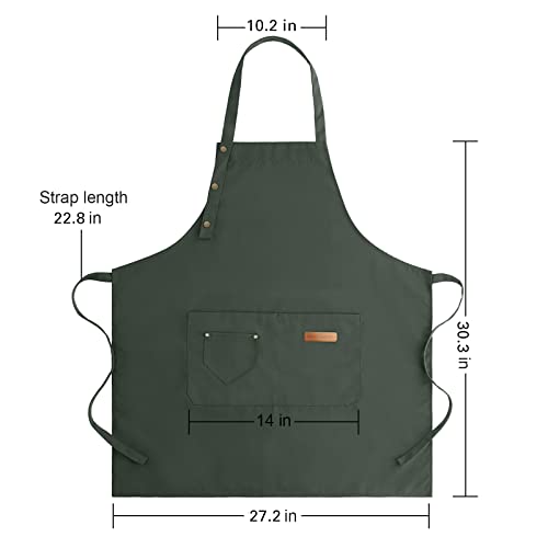 Waterproof Canvas Kitchen Apron with Pockets - Adjustable Bib for Cooking