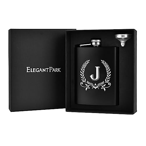ElegantPARK Personalized Monogram Flask for Men with Initial J - 8oz Groomsmen Gift