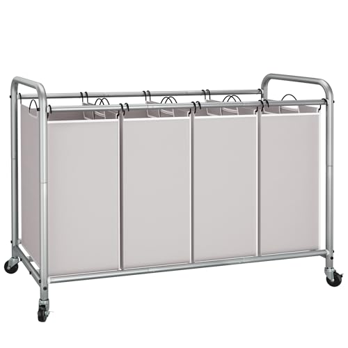 4-Section Laundry Sorter with Wheels, 180L Heavy-Duty Rolling Hamper Cart