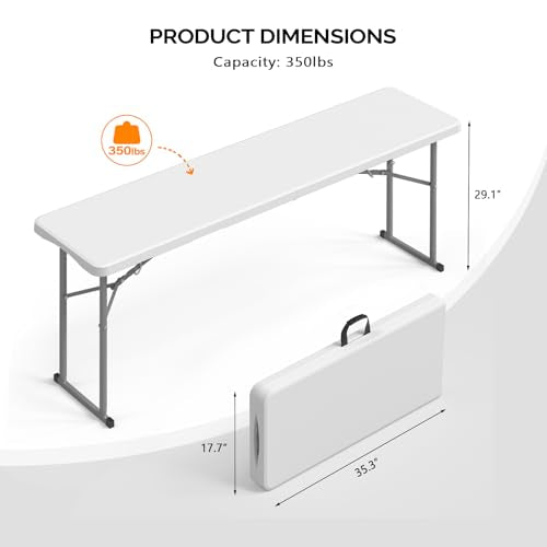 6 FT Narrow Folding Table - Space-Saving Portable HDPE Utility Table