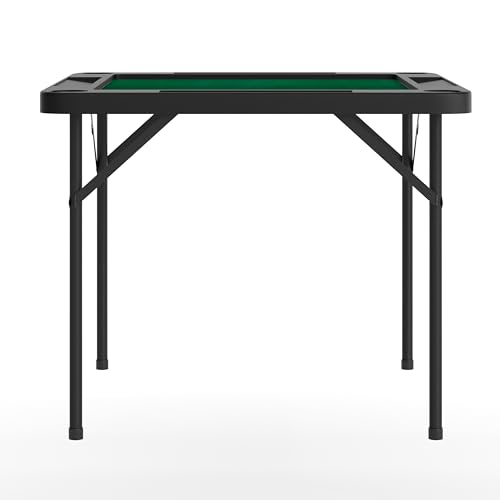 34.5-Inch Folding Card Table with Cup Holders and Green Felt Surface