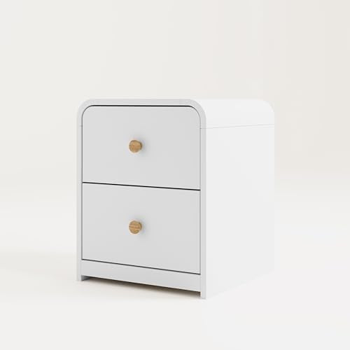 2-Drawer Kids Bedroom Nightstand - White and Natural Wood Finish