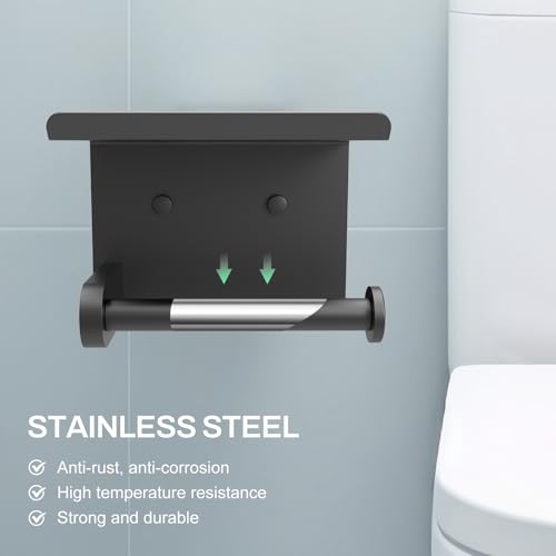 Matte Black Toilet Paper Holder with Shelf - Stainless Steel Wall Mount