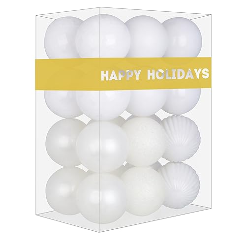 White Shatterproof Christmas Tree Balls - 2.5" Hanging Ornaments (Set of 24)