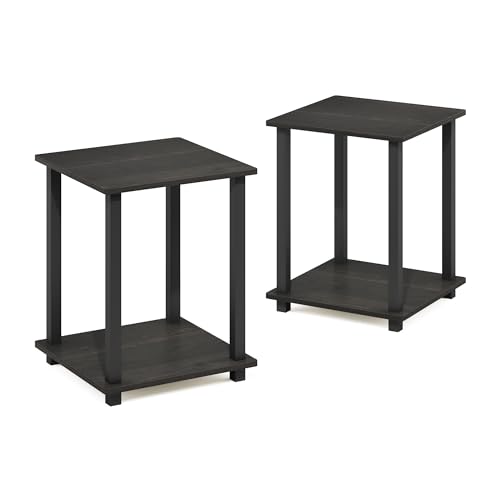 2-Tier Square End Table Set, Modern Nightstand for Bedroom and Living Room
