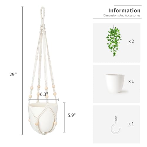Artificial Hanging Pothos Plant with Macrame Hanger & Pot for Indoor Decor