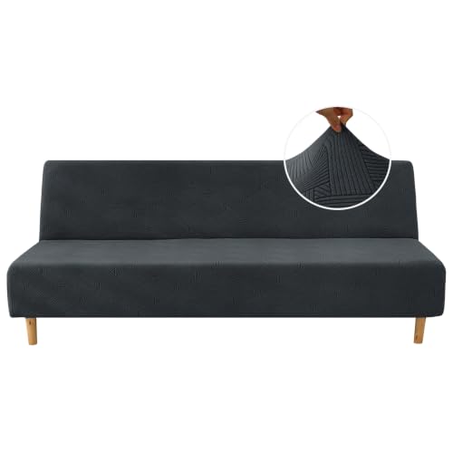 Stretch Futon Cover | Anti-Slip Armless Sofa Bed Slipcover, Dark Gray, Full Size 67-82 inches