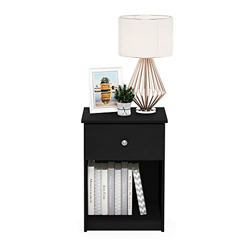 Furinno TIDUR Set of 2 Modern Night Stands with Drawer and Open Shelf, Americano