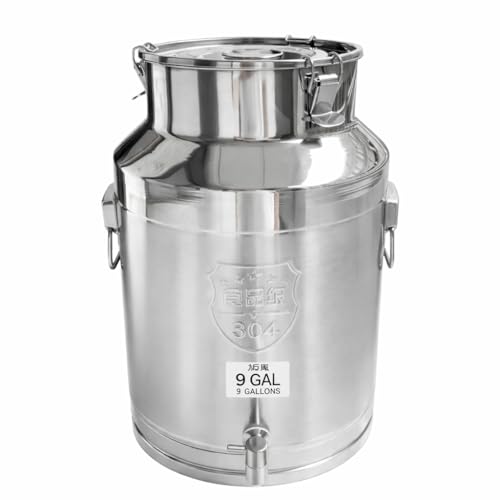 9.3 Gallon Stainless Steel Milk Can with Sealed Lid Heavy Duty Water & Oil Storage