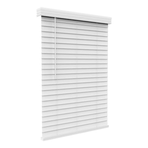 2-Inch Cordless Faux Wood Blinds with Crown Valance, White - 34" W x 60" H