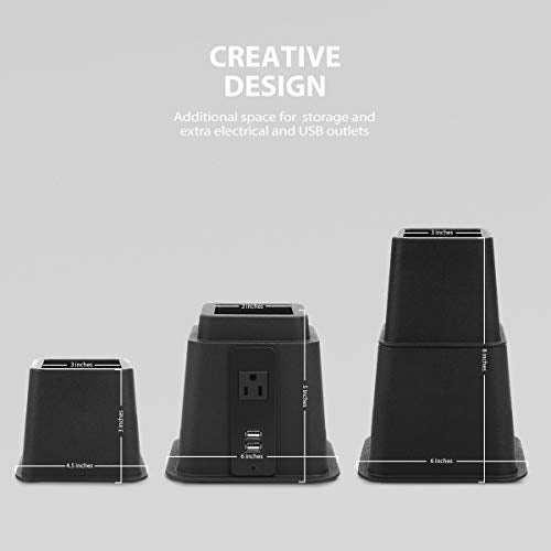 Heavy Duty Bed Risers with USB & Power Outlet - Adjustable 3, 5, 8 Inch