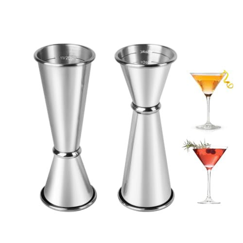 YOLCAR 2-Pack Stainless Steel Cocktail Jiggers 1oz & 2oz Measurement Set
