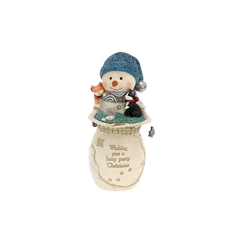 Furry Purry Snowman Figurine - Hand-Painted Cat Holiday Decor, 5" Christmas Ornament