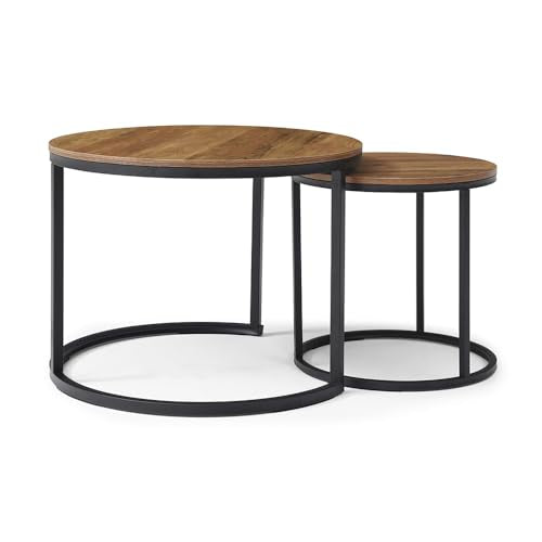 2-Piece Nesting Coffee Table Set with Faux Marble Top and Metal Frame