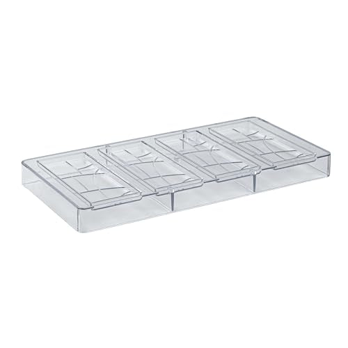 Restaurantware Pastry Tek 10.8 x 5.3 Inch Chocolate Bar Molds 10 Dishwashable Chocolate Molds - 4 Cavities Freezable Clear Polycarbonate Candy Molds For Protein and Energy Bars Easy To Release