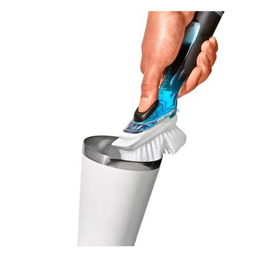 Refillable Soap Dispensing Dish Brush with Scraper & Non-Slip Handle