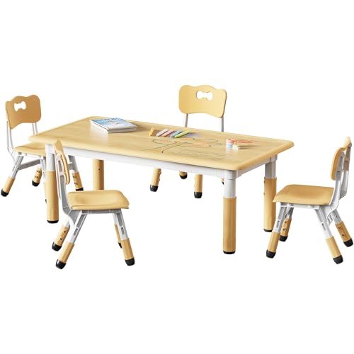 Height Adjustable Toddler Table and 4 Chairs Set - Sturdy Kids Activity Desk