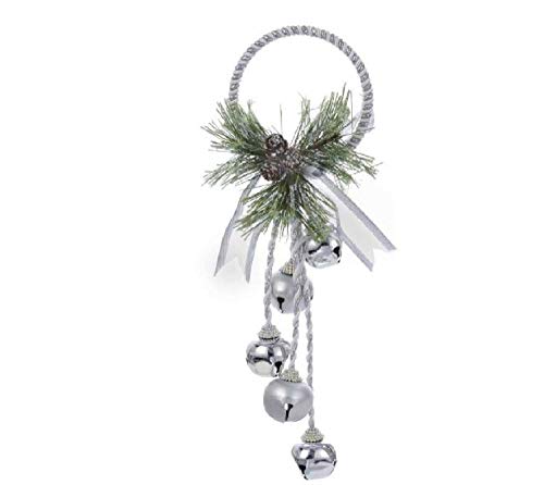 Silver & White Metal Bell Door Hanger with Pinecones - Holiday Decor