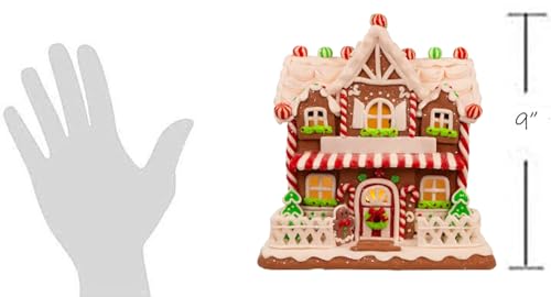 Light Up Gingerbread House Christmas Decor - 9-inch Holiday Village Figurine