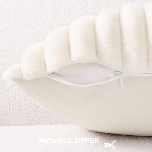 Pallene Faux Fur Throw Pillow Covers 18x18 Set of 2, Cream White Plush Decor