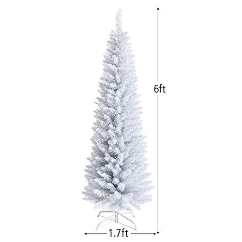 6ft Slim White Artificial Christmas Tree with Folding Metal Stand
