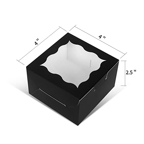 KPOSIYA 120 Pcs Black Bakery Boxes with Window 4x4x2.5 in - Gift & Takeaway
