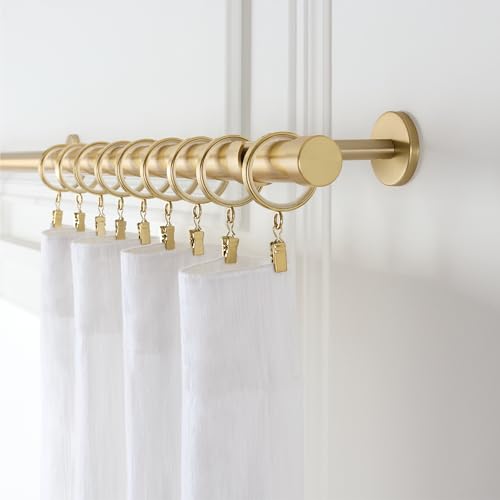 Brushed Gold Curtain Rings with Clips - 1-5/8 Inch, 18-Count Set