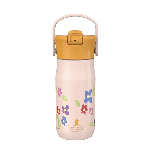 Zak Designs Harmony Kid Water Bottle Benefiting St. Jude, For Travel or At Home, 14oz Stainless Steel is Leak-Proof When Closed and Vacuum Insulated (Floral)