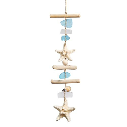 Nautical Coastal Wall Decor with Sea Glass, Driftwood, Starfish, and Shells