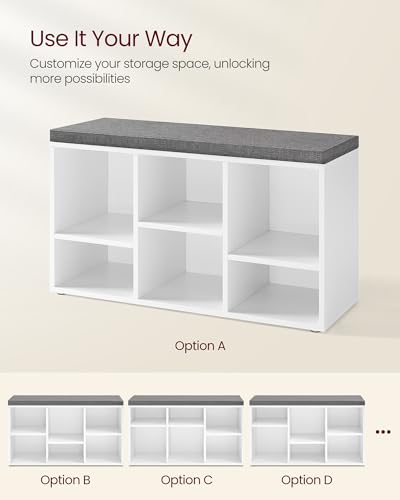 6-Compartment Shoe Storage Bench with Padded Seat and Adjustable Shelves