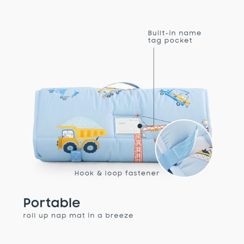 Toddler Nap Mat with Pillow and Blanket - 100% Cotton, Cars and Trucks Print