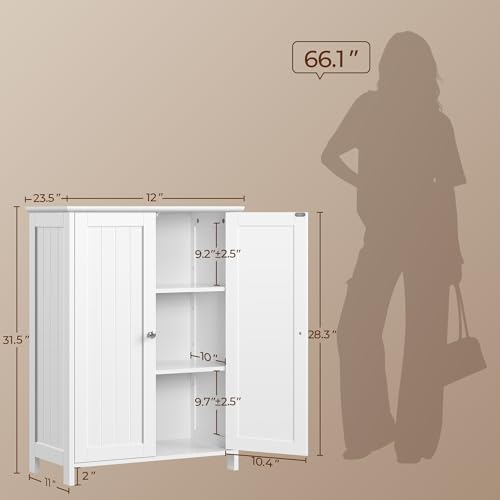 Slim Bathroom Storage Cabinet, Freestanding Floor Organizer with 2 Doors