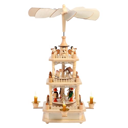 3-Tier Wooden Christmas Pyramid Nativity Carousel with 4 Candle Holders, 18"