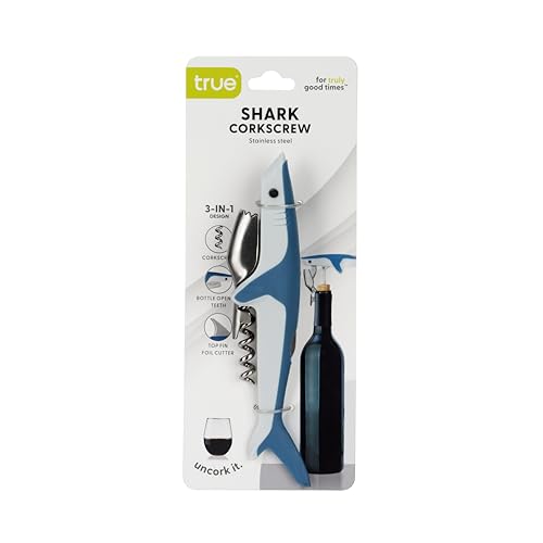 True Shark Waiters Corkscrew Wine Opener with Foil Cutter, Stainless Steel & Plastic