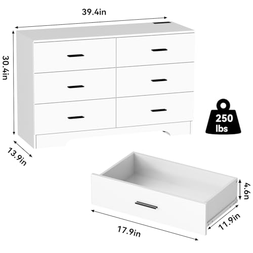 6-Drawer Wooden Dresser with Charging Station, USB & Type-C Outlets