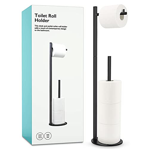 Free Standing Toilet Paper Holder Stand with Reserve Storage - Black